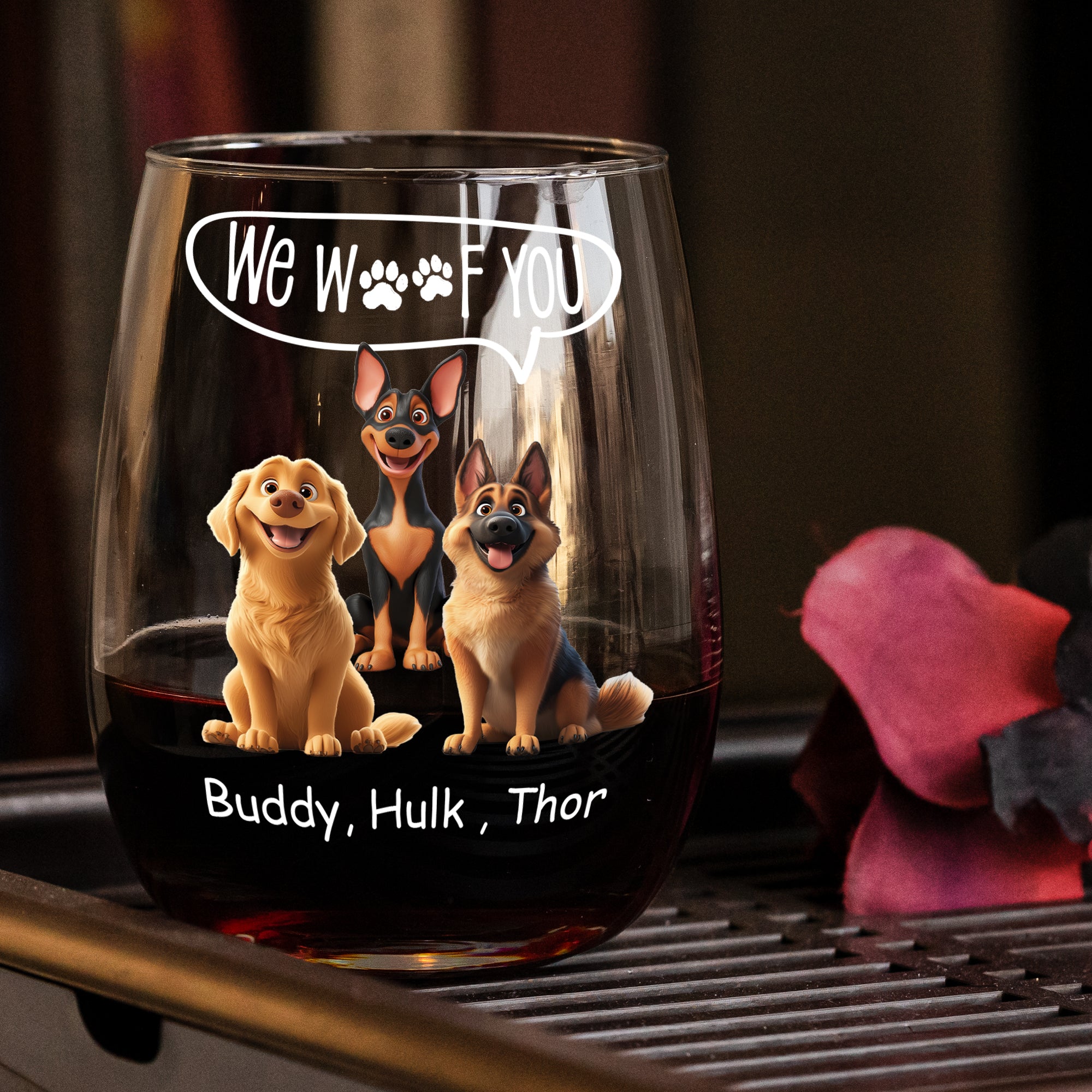 Thanks Mom I Woof You Dog Mom Gift - Personalized Stemless Wine Glass