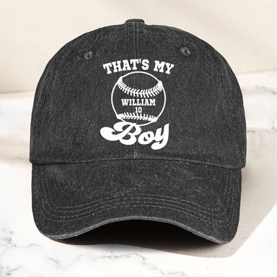 That's My Boy, Girl, Baseball, Football - Personalized Distressed Denim Cap