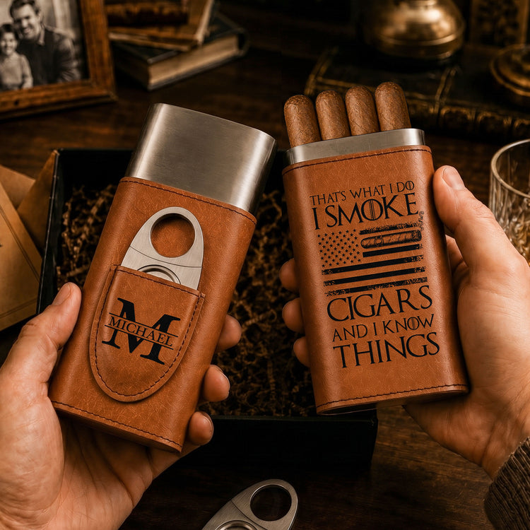 That's-What-I-Do-I-Smoke-&-I-Know-Things-Gifts-For-Him,-Travel-Leather-Case-With-Cutter-Personalized-Cigar-Case-6