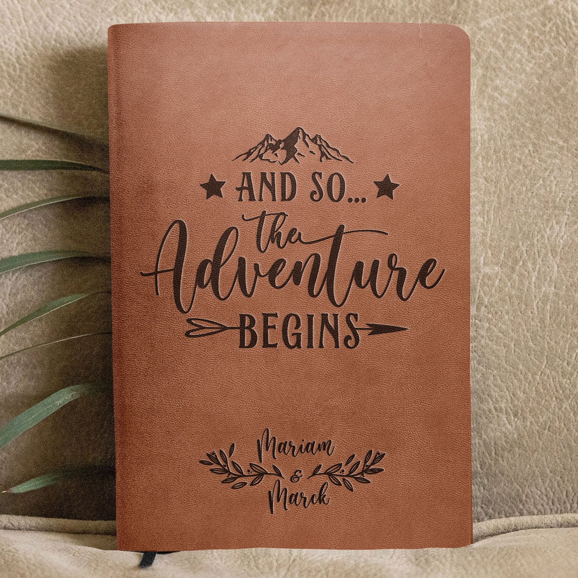 The Adventure Begins Wedding Gift For Couple - Personalized Leather Journal