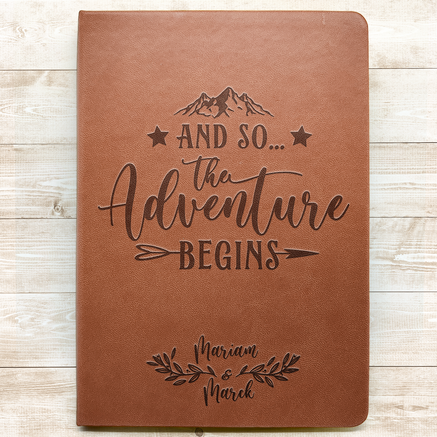 The Adventure Begins Wedding Gift For Couple - Personalized Leather Journal