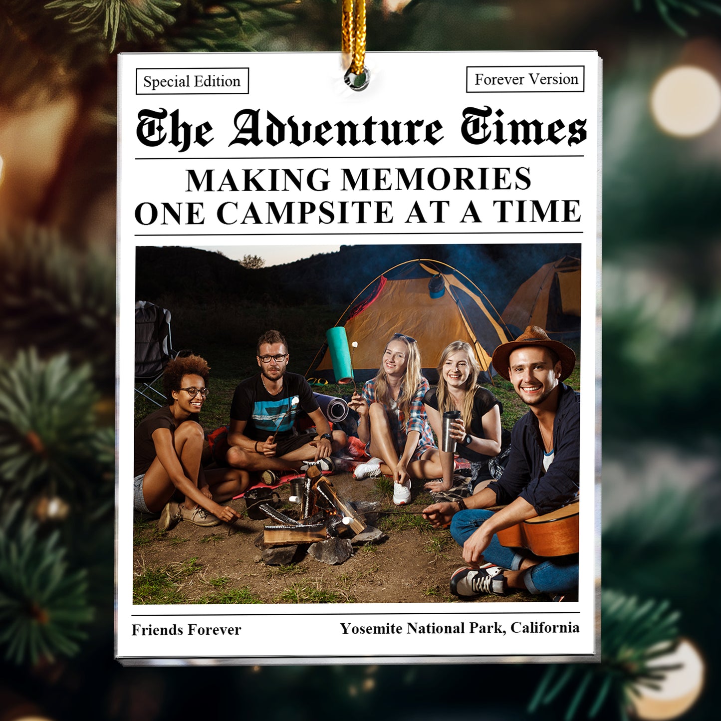 The Adventure Camping Times Newspaper - Personalized Acrylic Photo Ornament