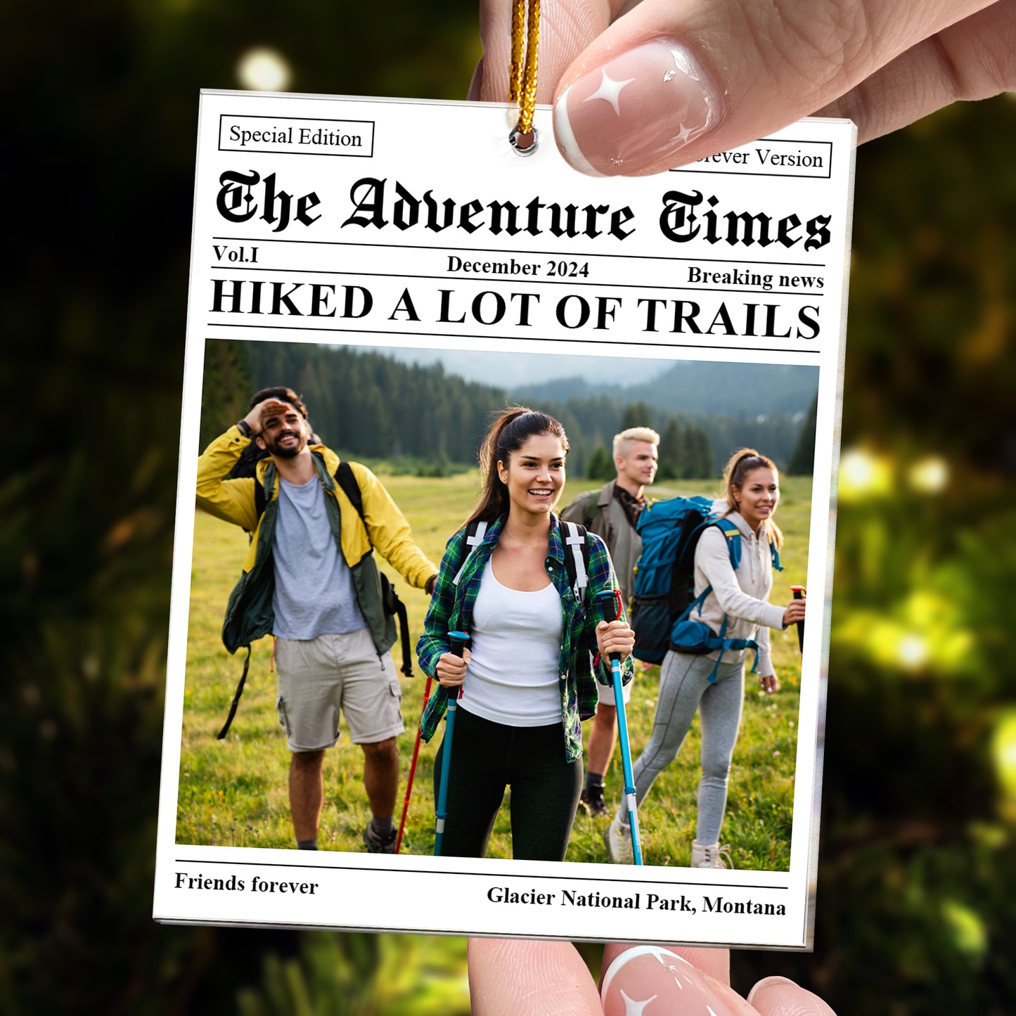 The Adventure Hiking Times Newspaper - Personalized Acrylic Photo Ornament