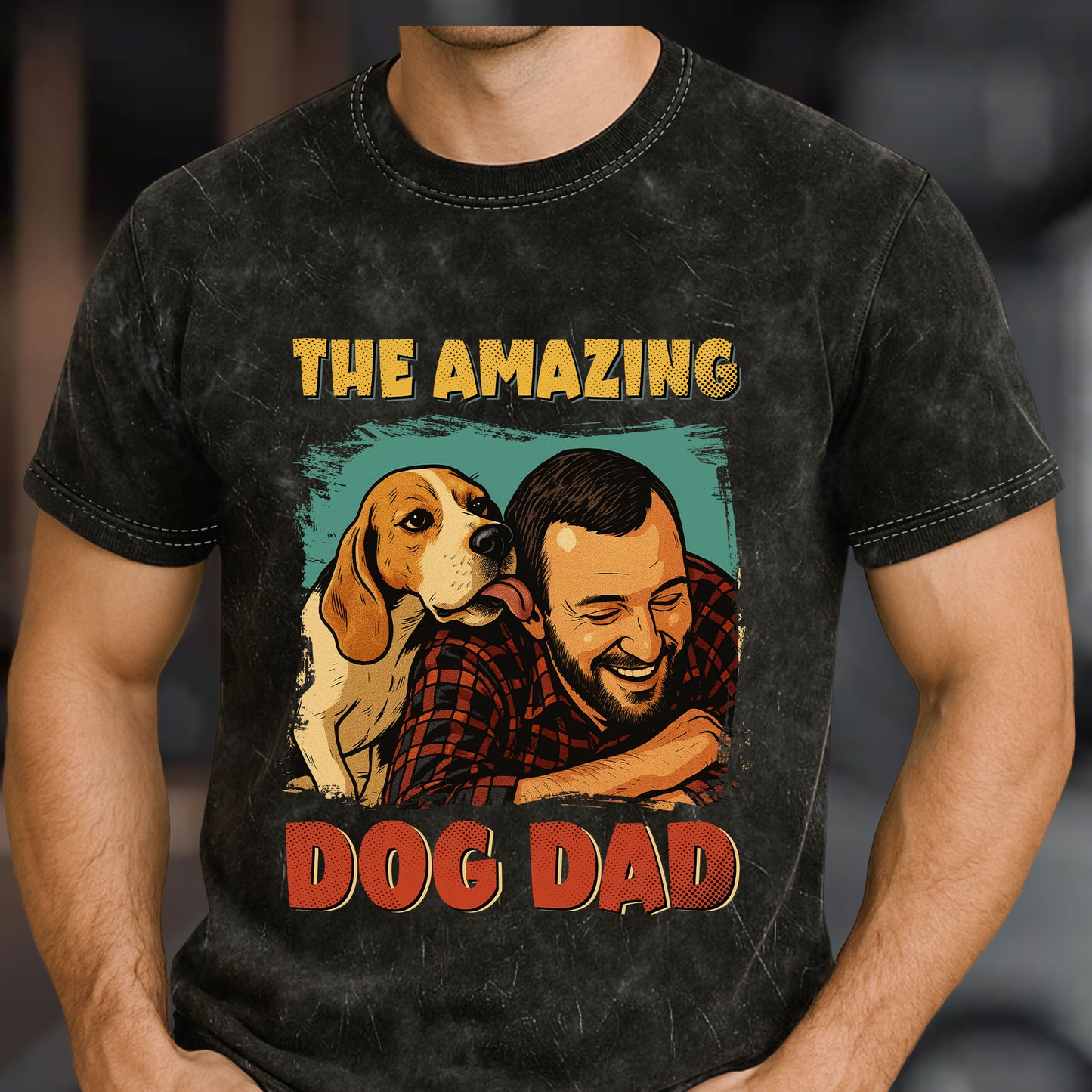 The Amazing Dog Cat Mom Dad Retro Comic Style - Personalized Photo Acid Wash T‑Shirt