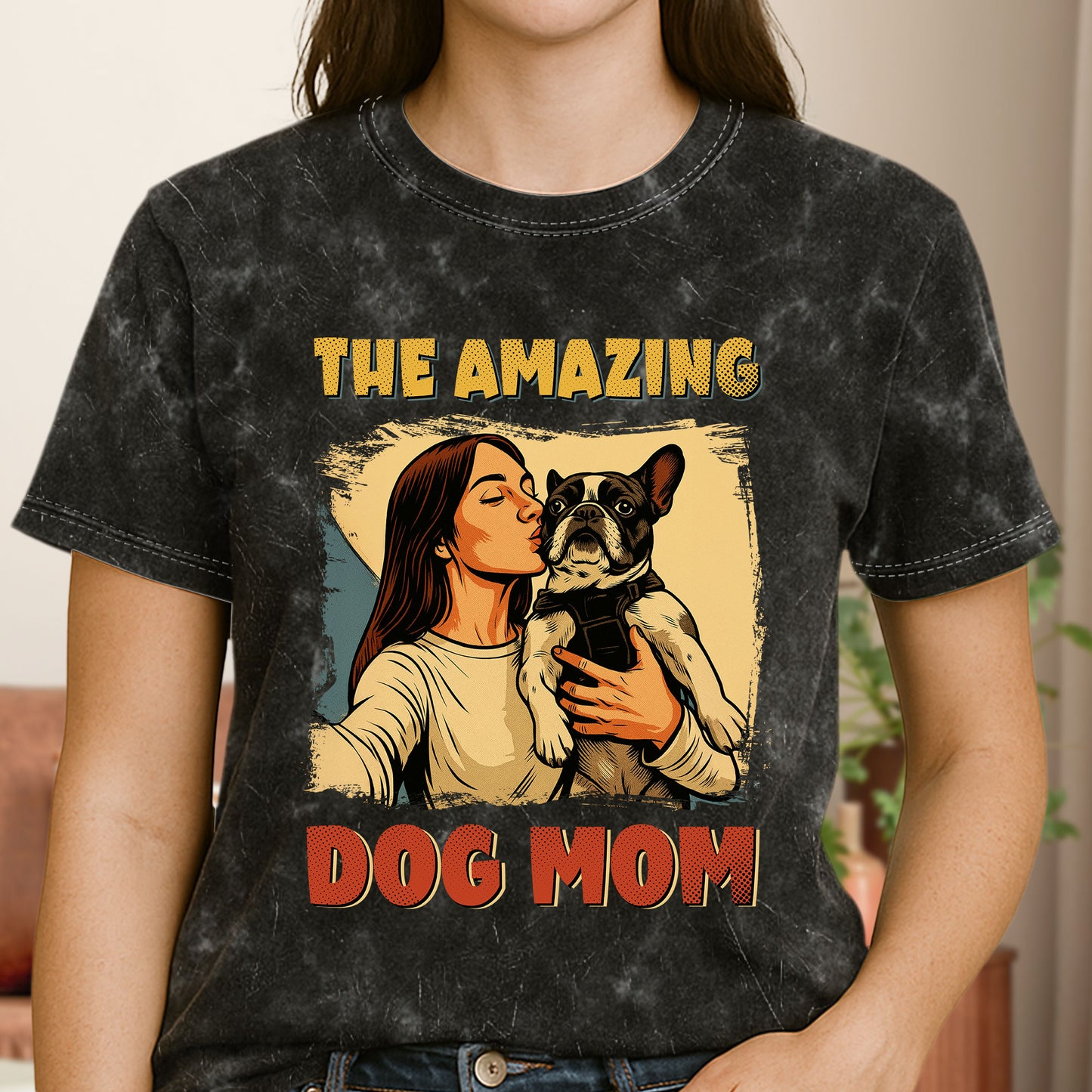 The Amazing Dog Cat Mom Dad Retro Comic Style - Personalized Photo Acid Wash T‑Shirt