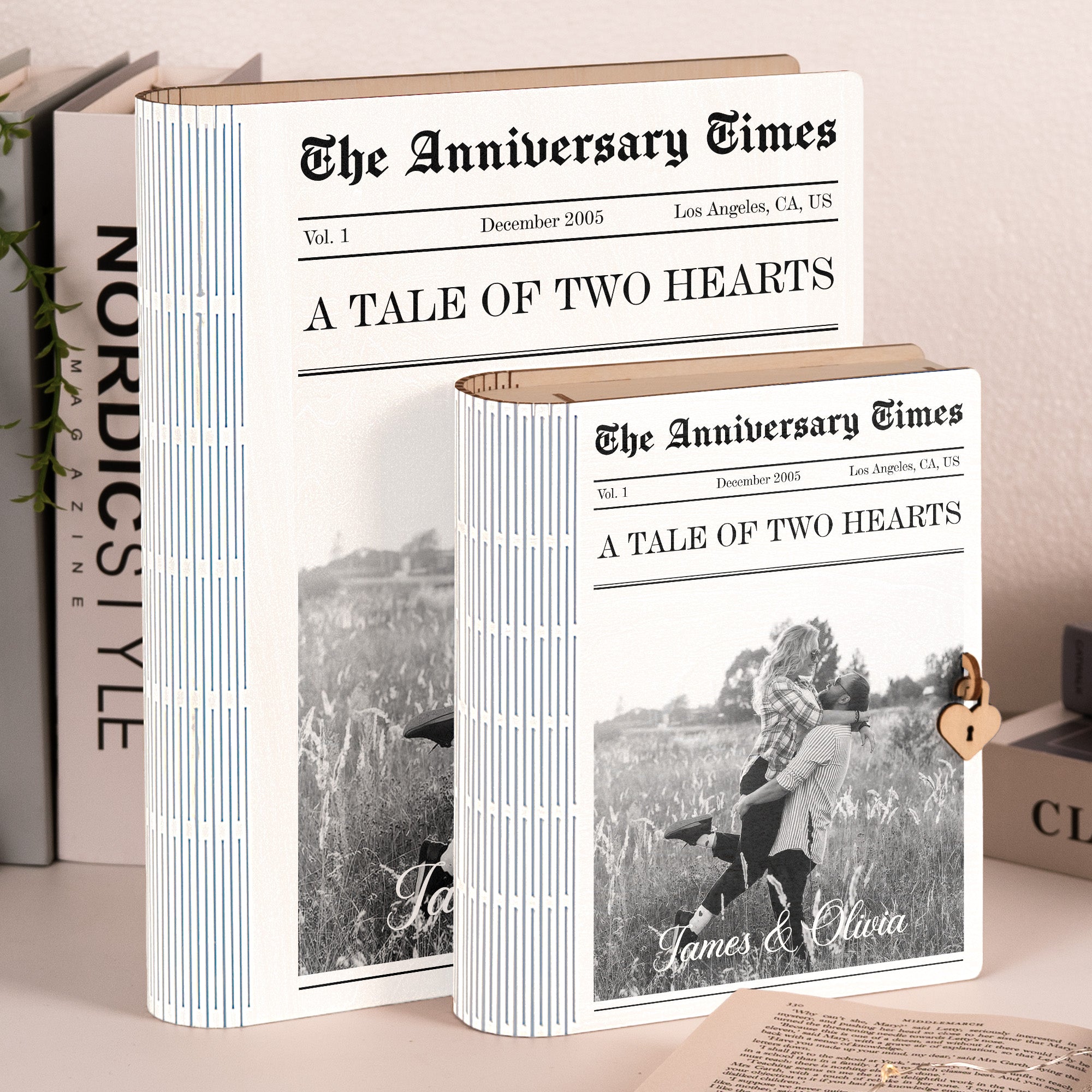 The Anniversary Times A Tale Of Two Hearts - Personalized Wooden Photo Book Box