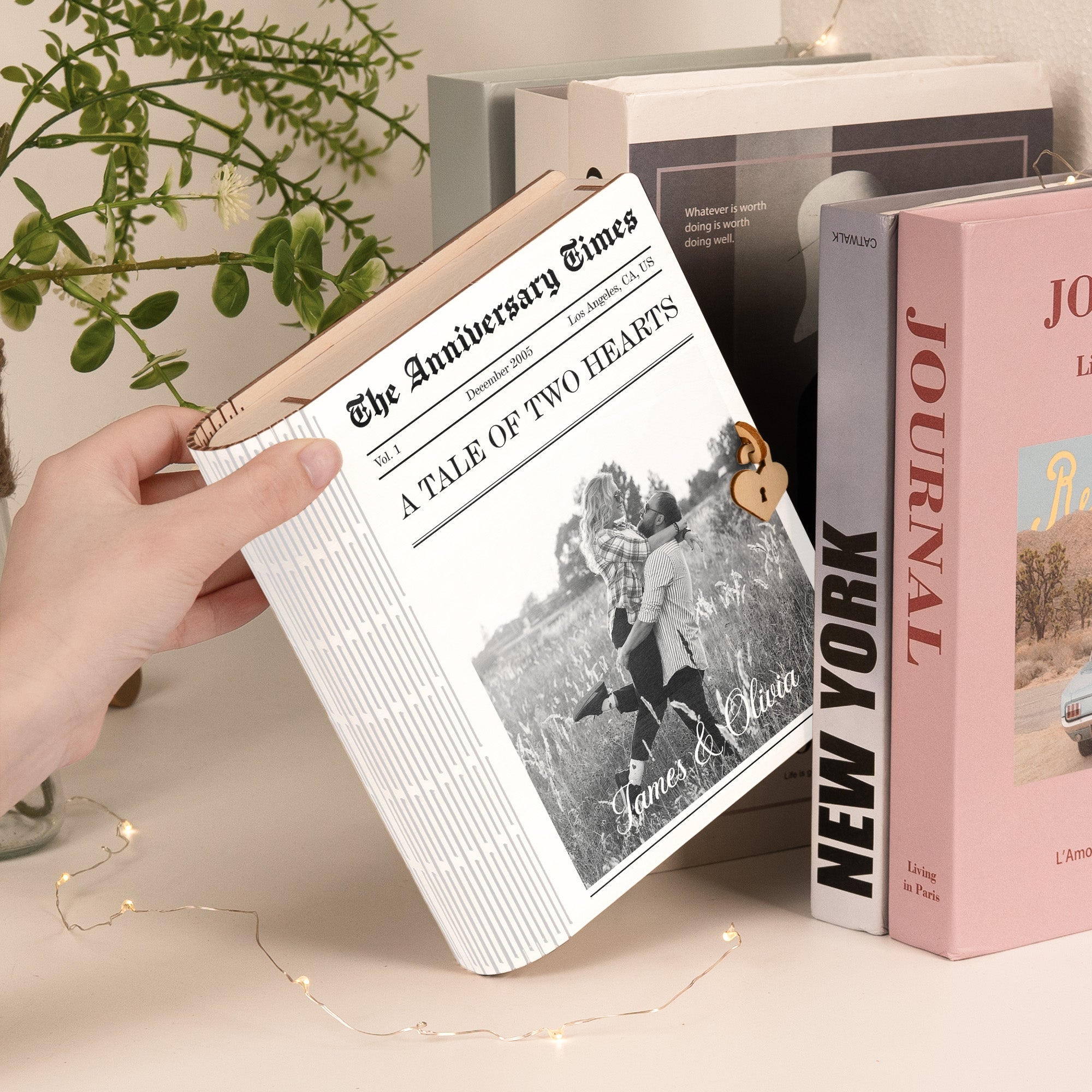 The Anniversary Times A Tale Of Two Hearts - Personalized Wooden Photo Book Box
