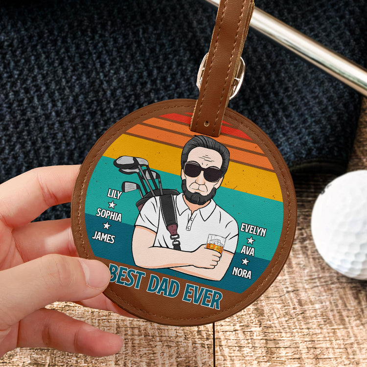 The Best Dad Ever - Personalized Leather Golf Bag Tag