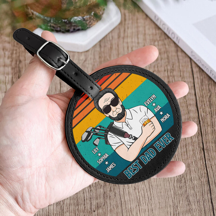 The Best Dad Ever - Personalized Leather Golf Bag Tag