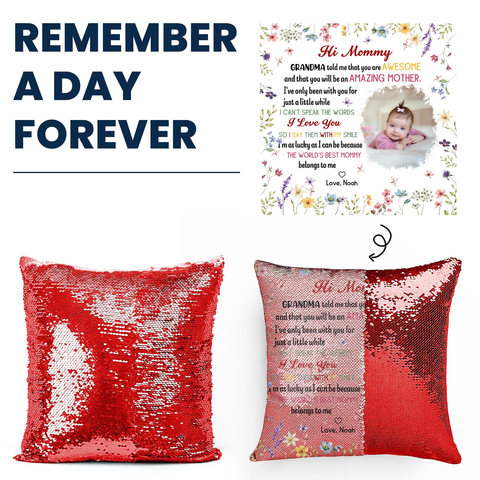 The Best Mommy Belongs To Me First Mom New Mom Gift - Custom Photo Sequin Pillow