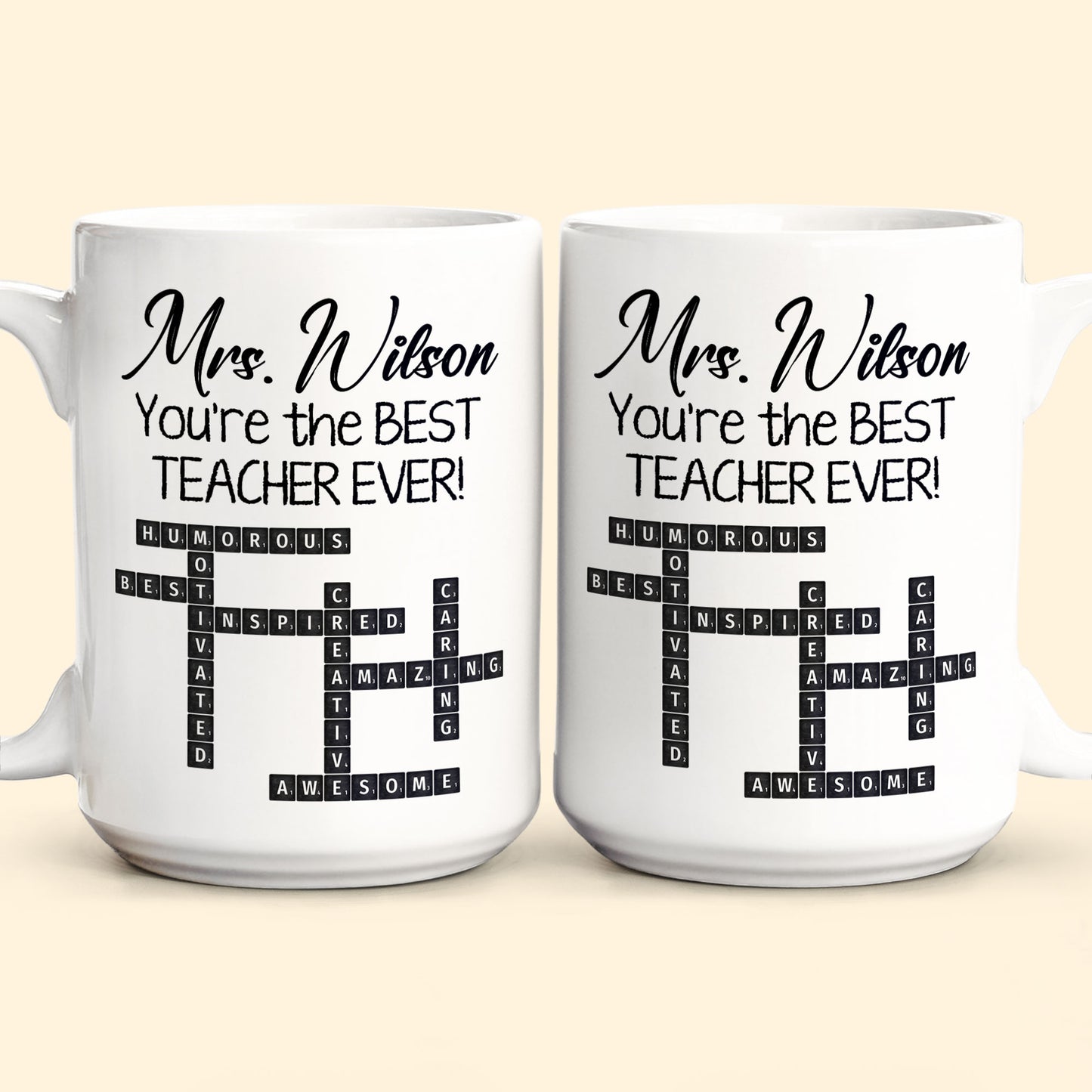 The Best Teacher Scrabble Name Affirmation - Personalized Mug