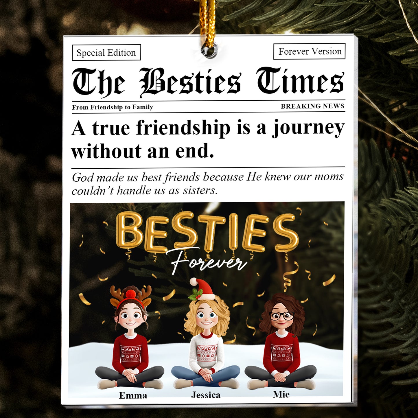 The Besties Times - Friendship Gifts Newspaper - Personalized Acrylic Ornament