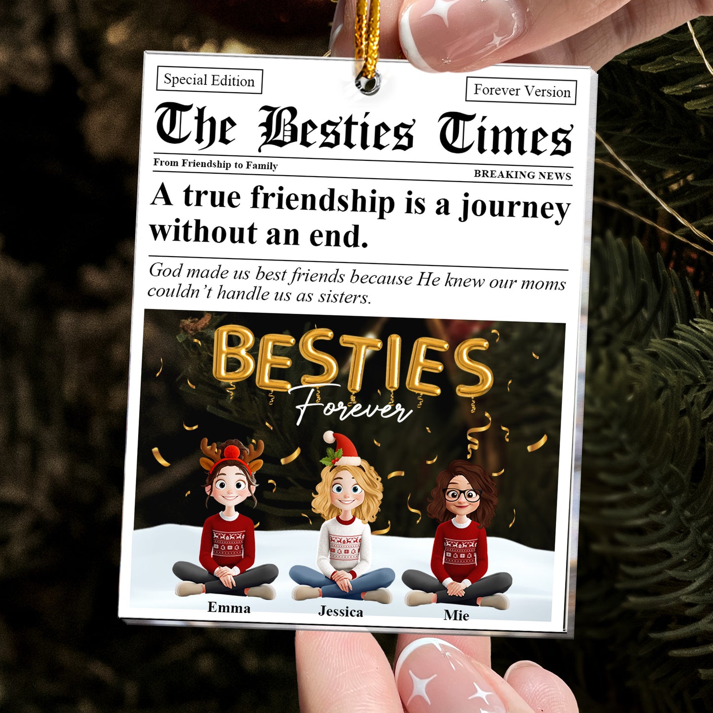 The Besties Times - Friendship Gifts Newspaper - Personalized Acrylic Ornament