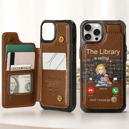 The Books Are Calling... And I Must Go - Personalized Leather Flip Wallet Phone Case