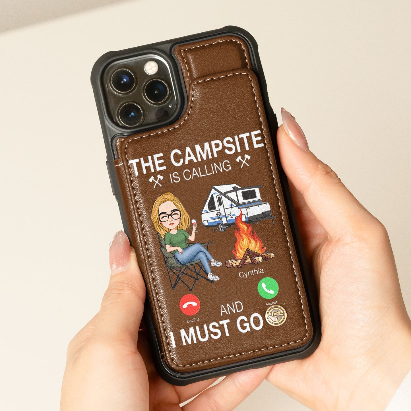 The Campsite Is Calling... And I Must Go - Personalized Leather Flip Wallet Phone Case