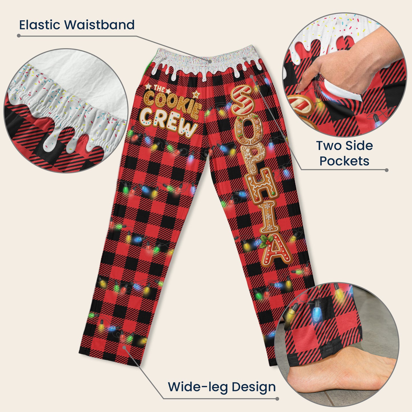 The Cookie Crew - Christmas Matching Outfits For Family, Custom Gingerbread Names - Personalized Lounge Pants