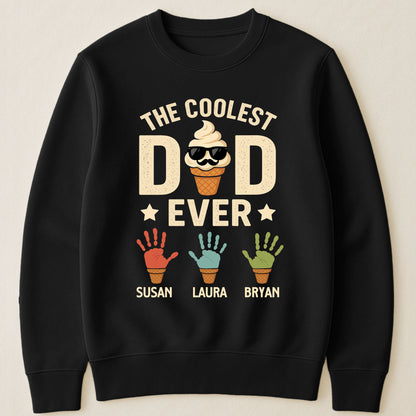 The Coolest Dad Ever Custom Kids Names Handprint - Personalized Shirt