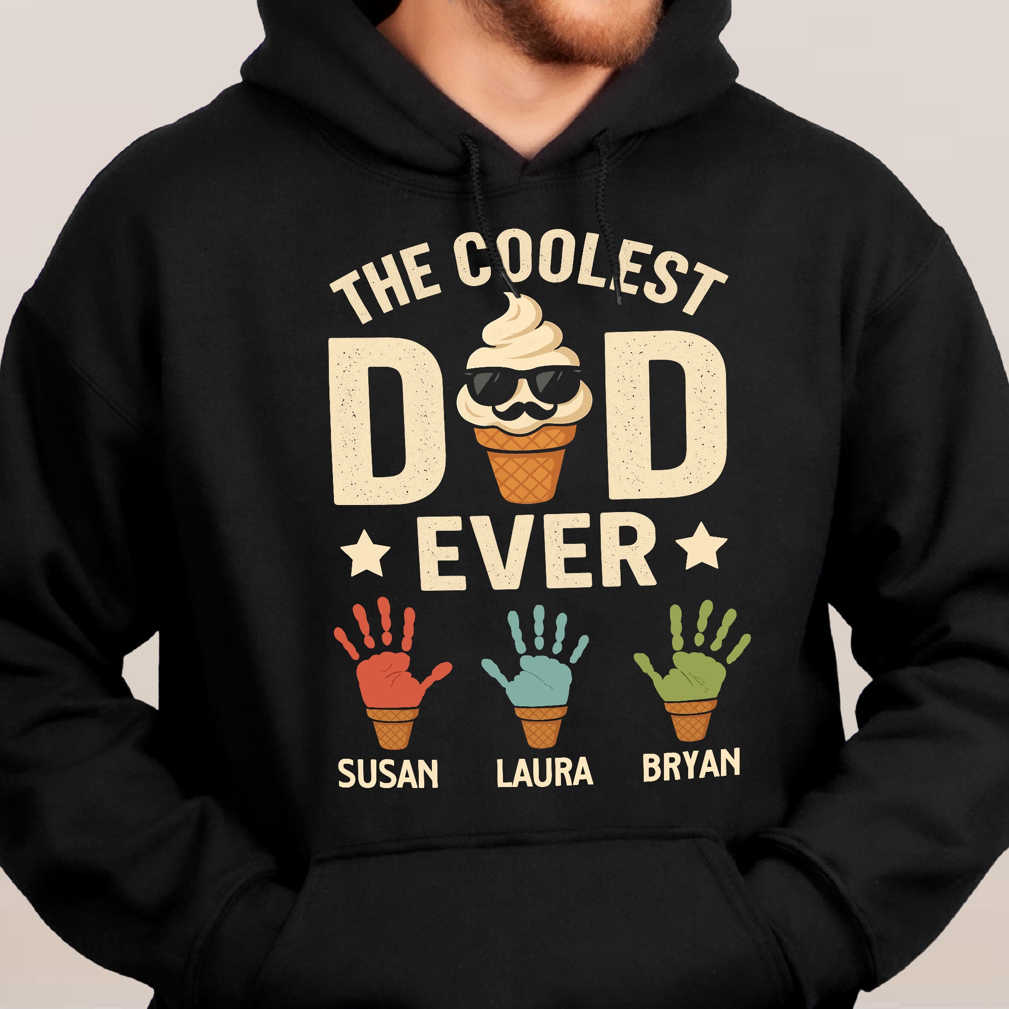 The Coolest Dad Ever Custom Kids Names Handprint - Personalized Shirt