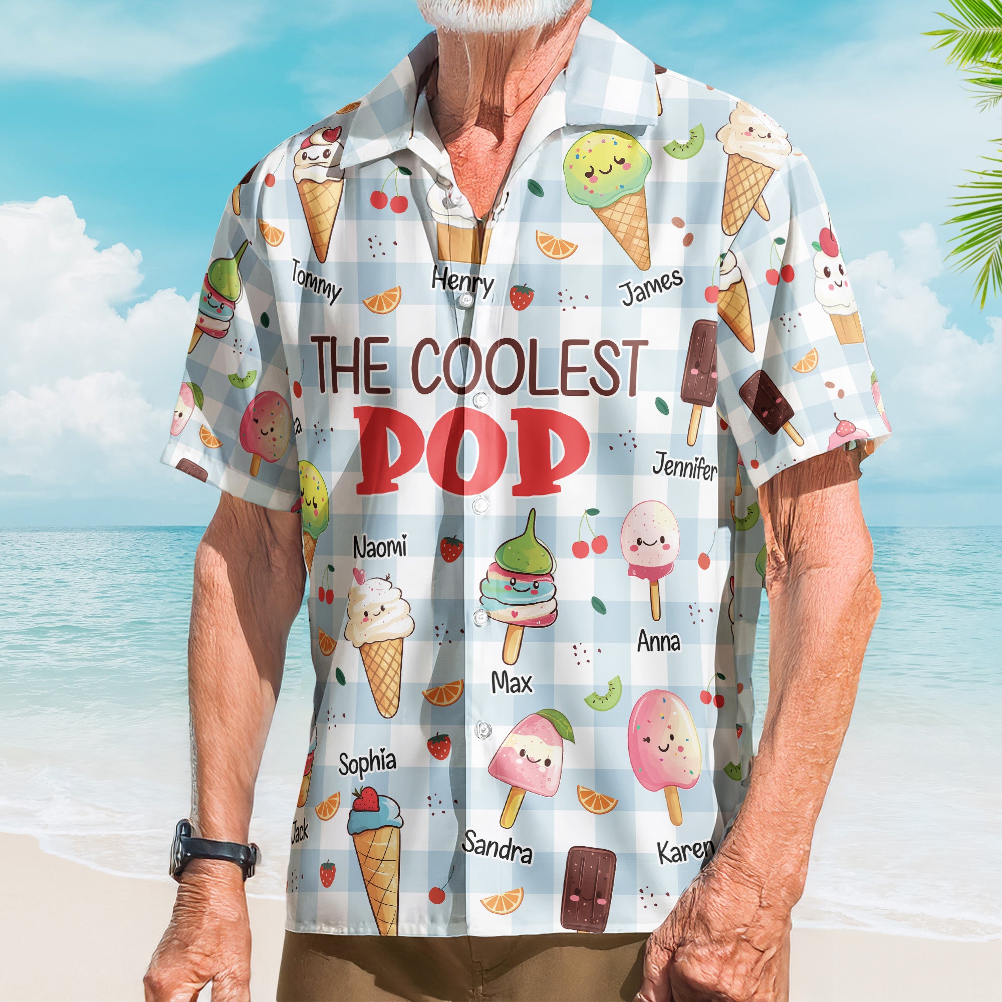 Father's Day Gifts, The Coolest Pop - Custom With Kids' Names - Personalized Hawaiian Shirt