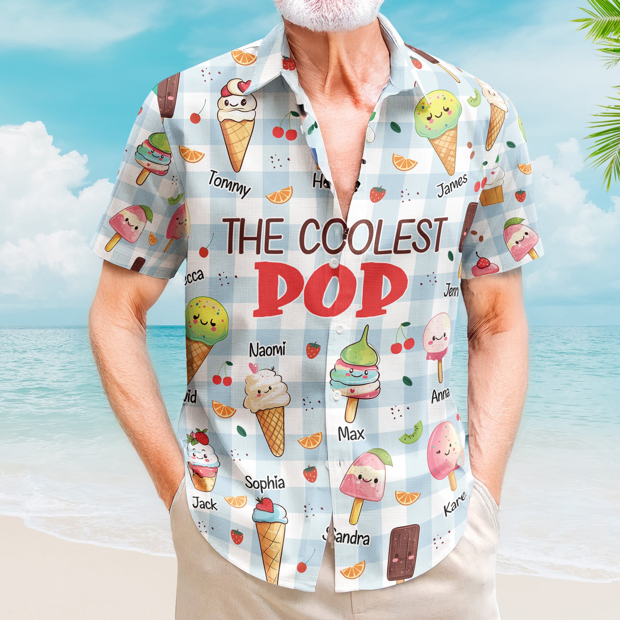 Father's Day Gifts, The Coolest Pop - Custom With Kids' Names - Personalized Hawaiian Shirt