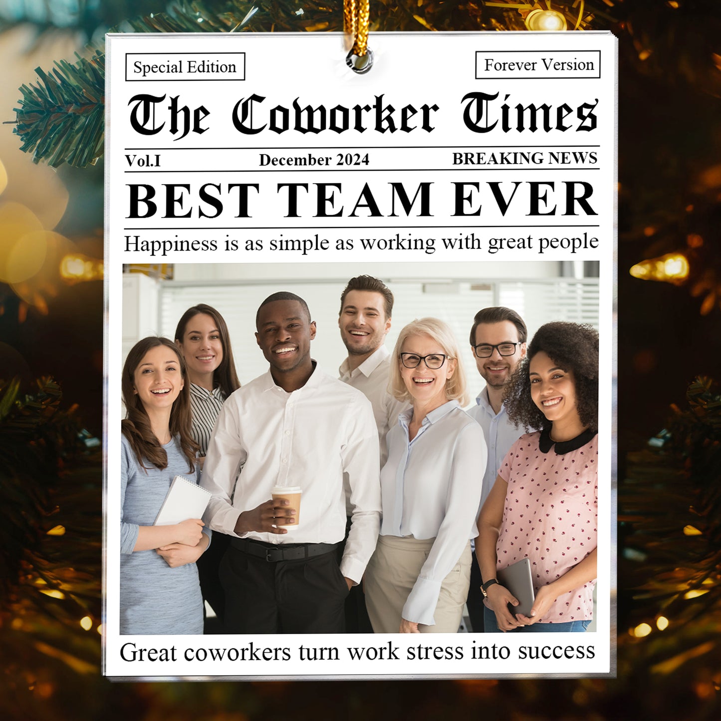 The Coworker Times Best Team Ever Newspaper - Personalized Acrylic Photo Ornament