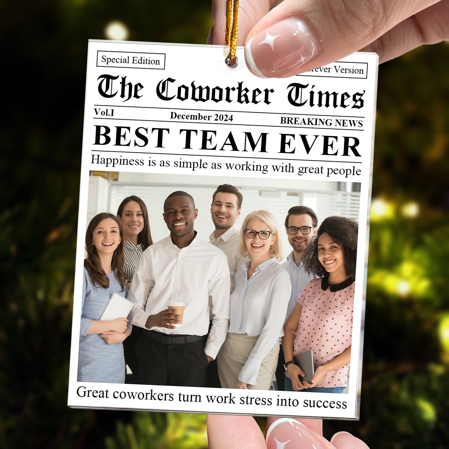 The Coworker Times Best Team Ever Newspaper - Personalized Acrylic Photo Ornament