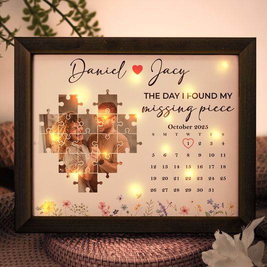 The Day I Found My Missing Piece Anniversary Gift - Personalized Photo LED Shadow Box