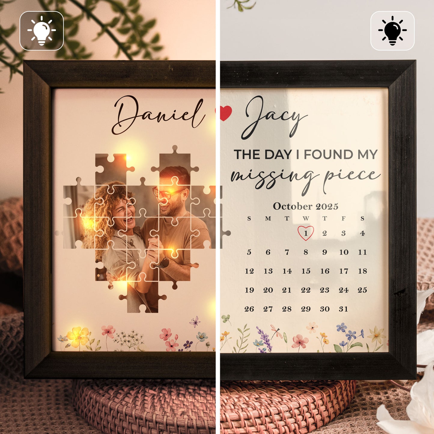 The Day I Found My Missing Piece Anniversary Gift - Personalized Photo LED Shadow Box