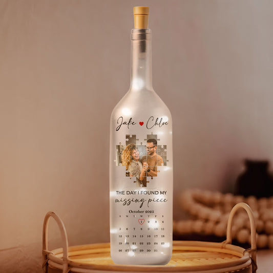 The Day I Found My Missing Piece Couple Gift - Personalized Photo Bottle Lamp