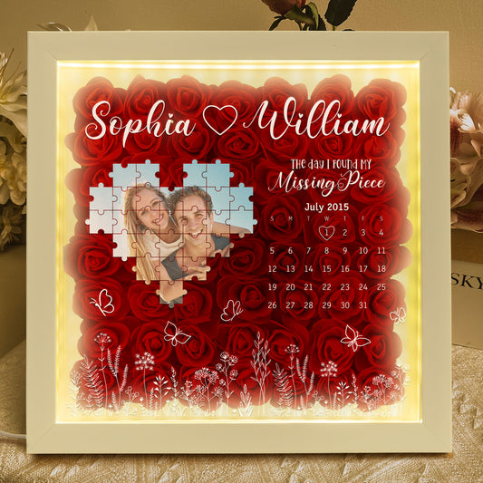 The Day I Found My Missing Piece - Personalized Photo Flower Shadow Box With LED Light