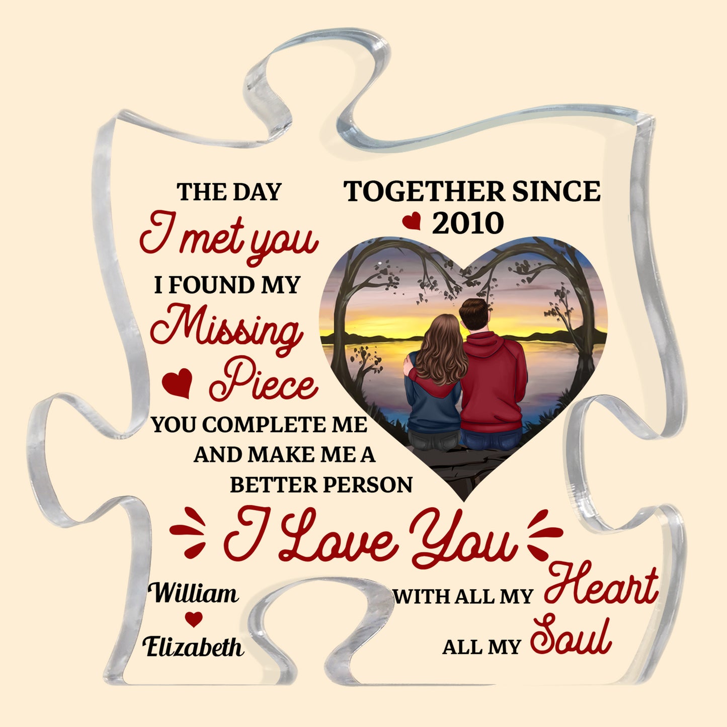 The Day I Met You I Found My Missing Piece - Personalized Puzzle Piece Acrylic Plaque