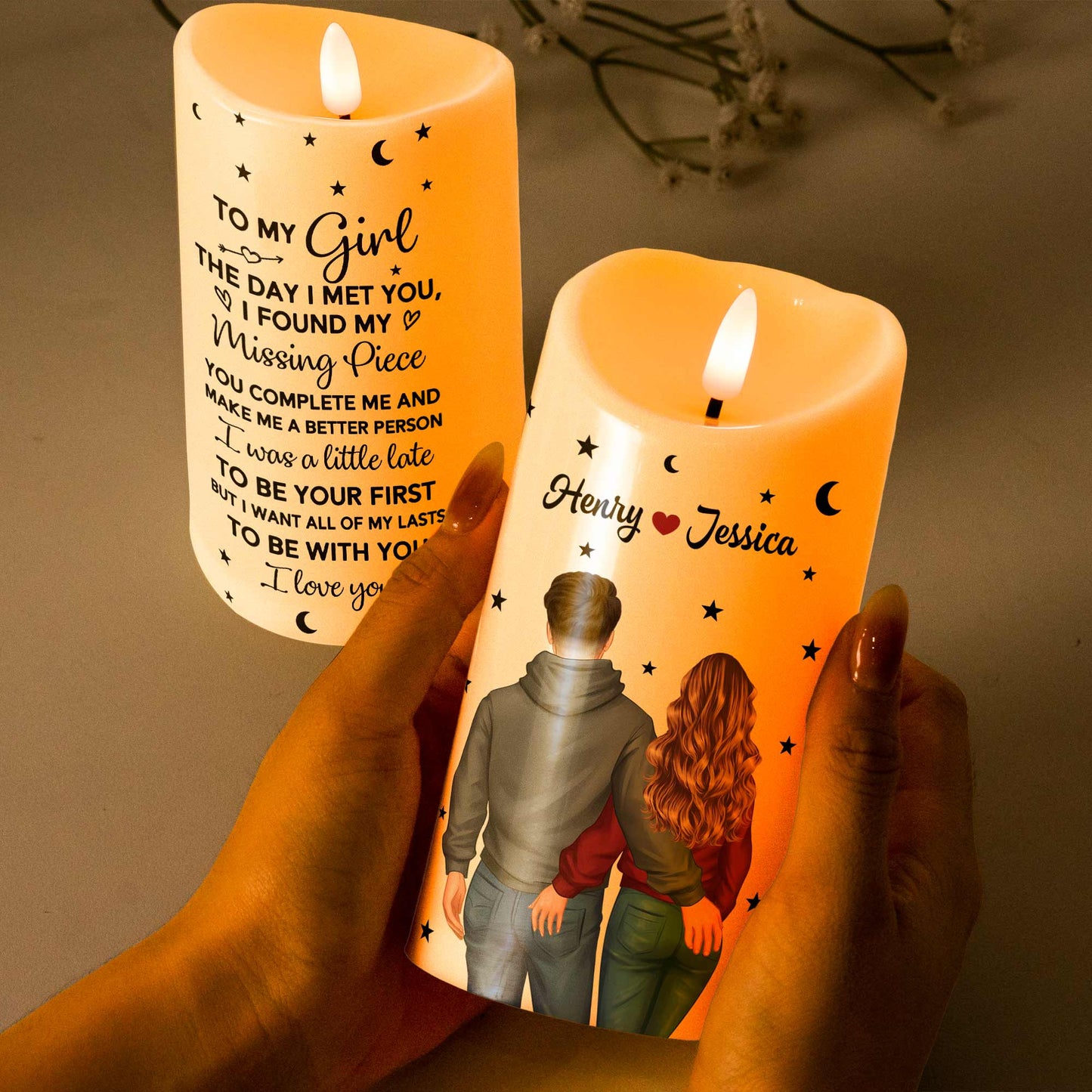 The Day I Met You, I Found My Missing Piece - Personalized LED Candle