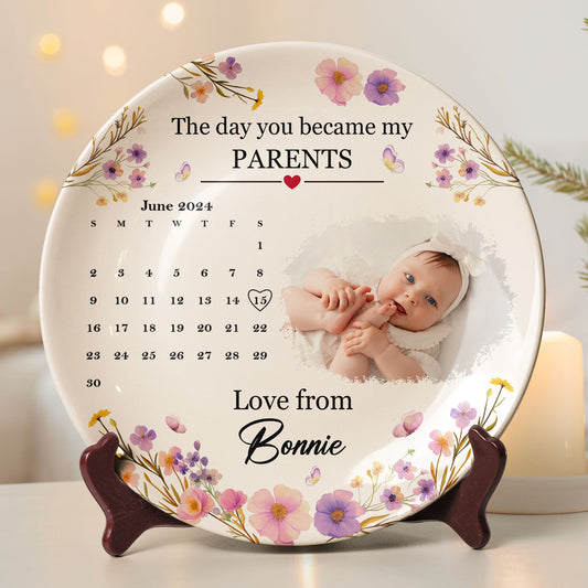 The Day You Became My Mommy, Daddy, Grandparents - Personalized Photo Ceramic Plate