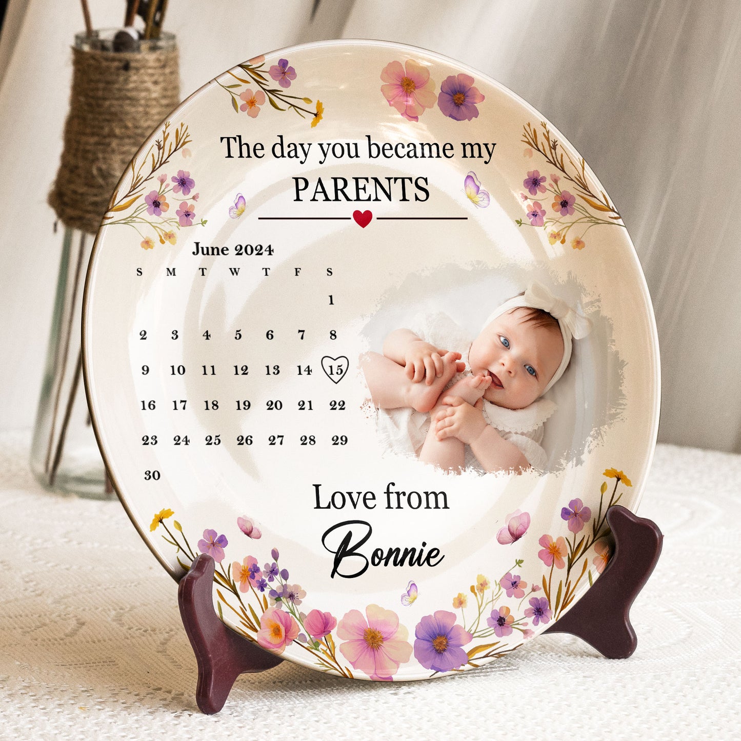 The Day You Became My Mommy, Daddy, Grandparents - Personalized Photo Ceramic Plate