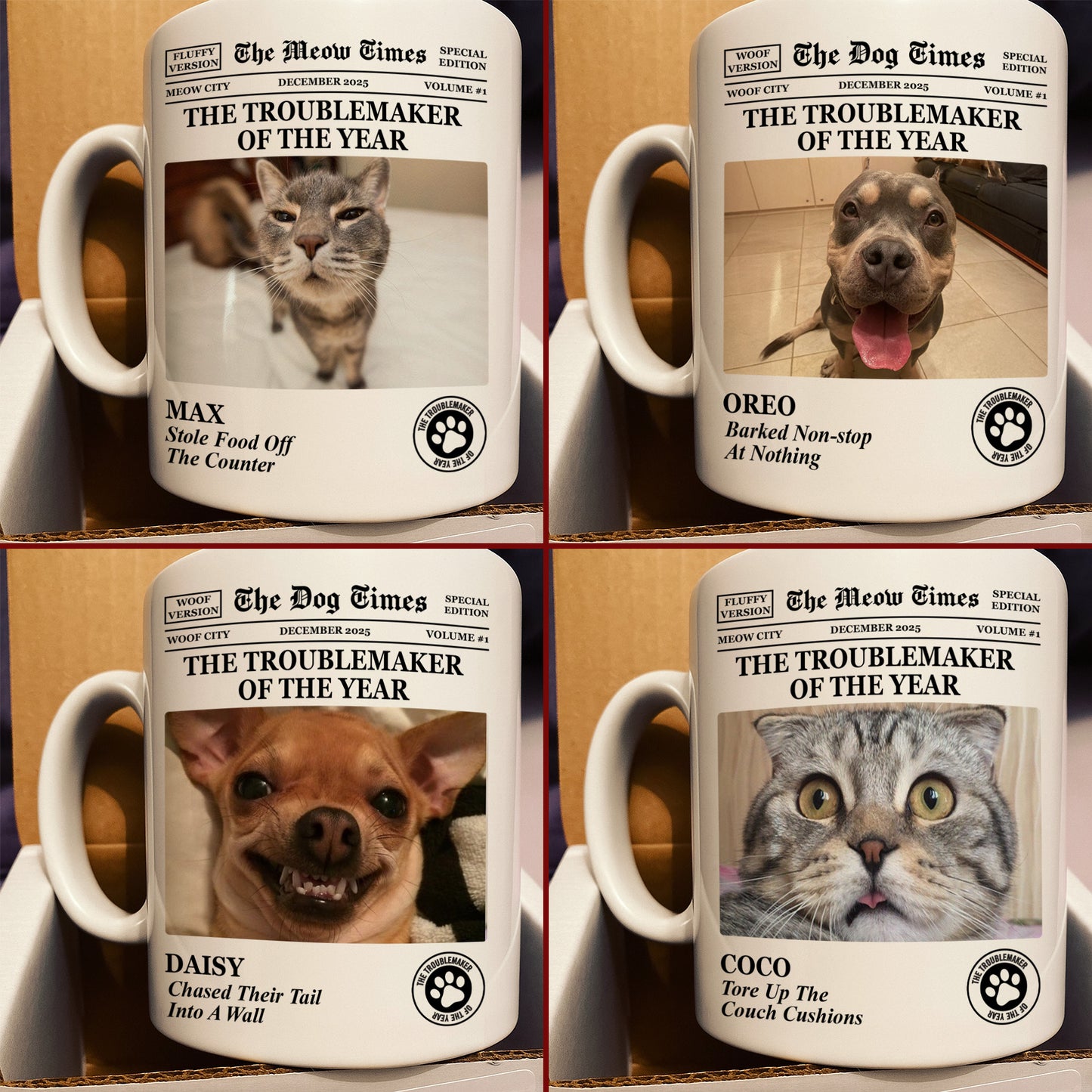 The Dog Times, The Meow Times - Troublemaker Of The Year - Personalized Photo Mug