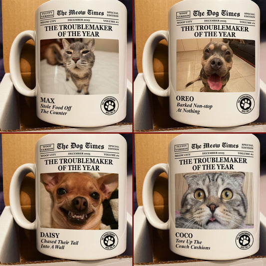 The Dog Times, The Meow Times - Troublemaker Of The Year - Personalized Photo Mug