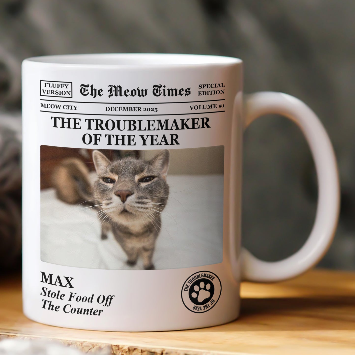 The Dog Times, The Meow Times - Troublemaker Of The Year - Personalized Photo Mug