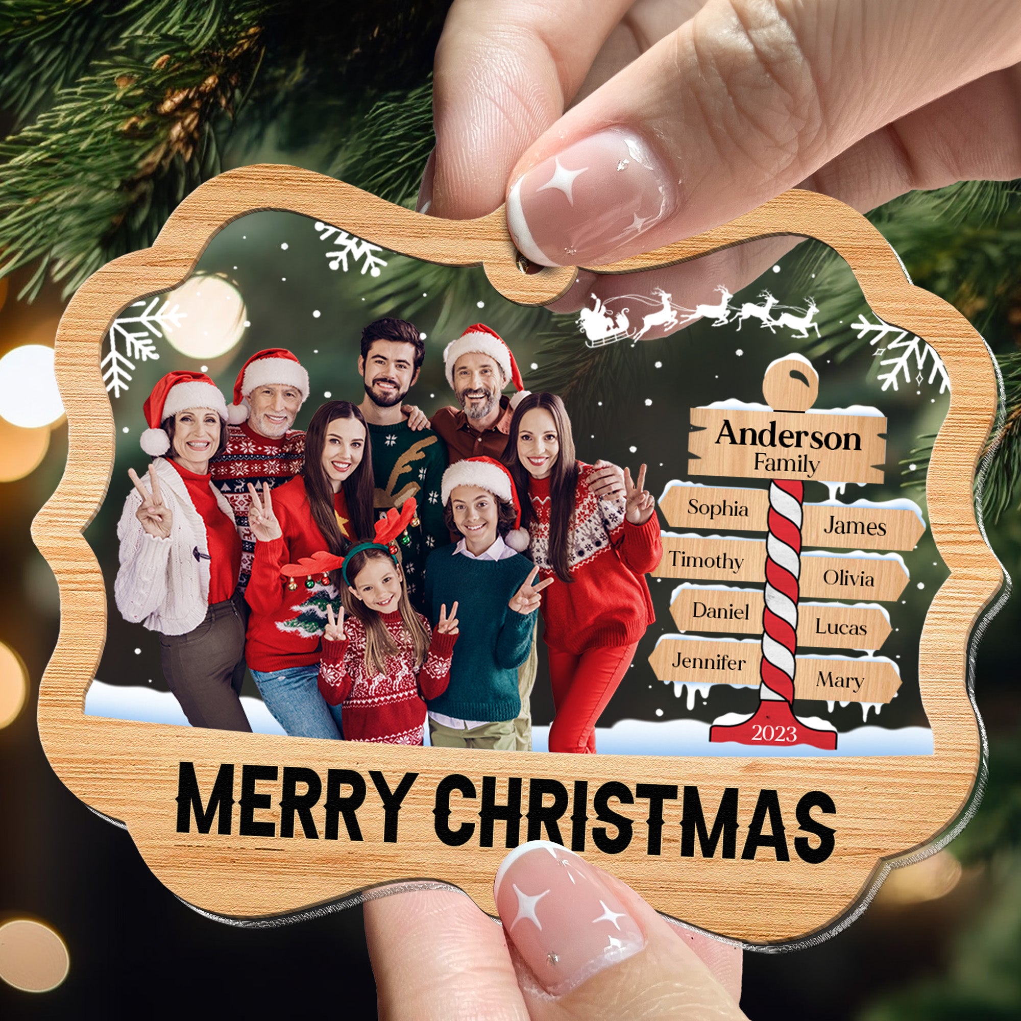 The Family Ornament - Personalized Photo Wood And Acrylic Ornament