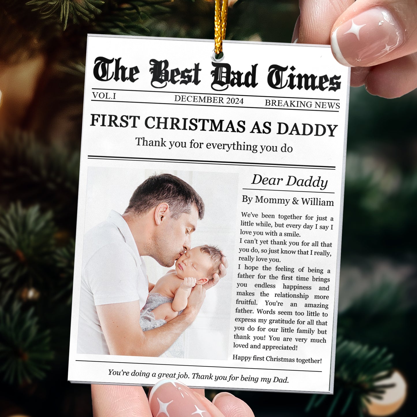 The First Christmas As Daddy Times Newspaper - Personalized Acrylic Photo Ornament