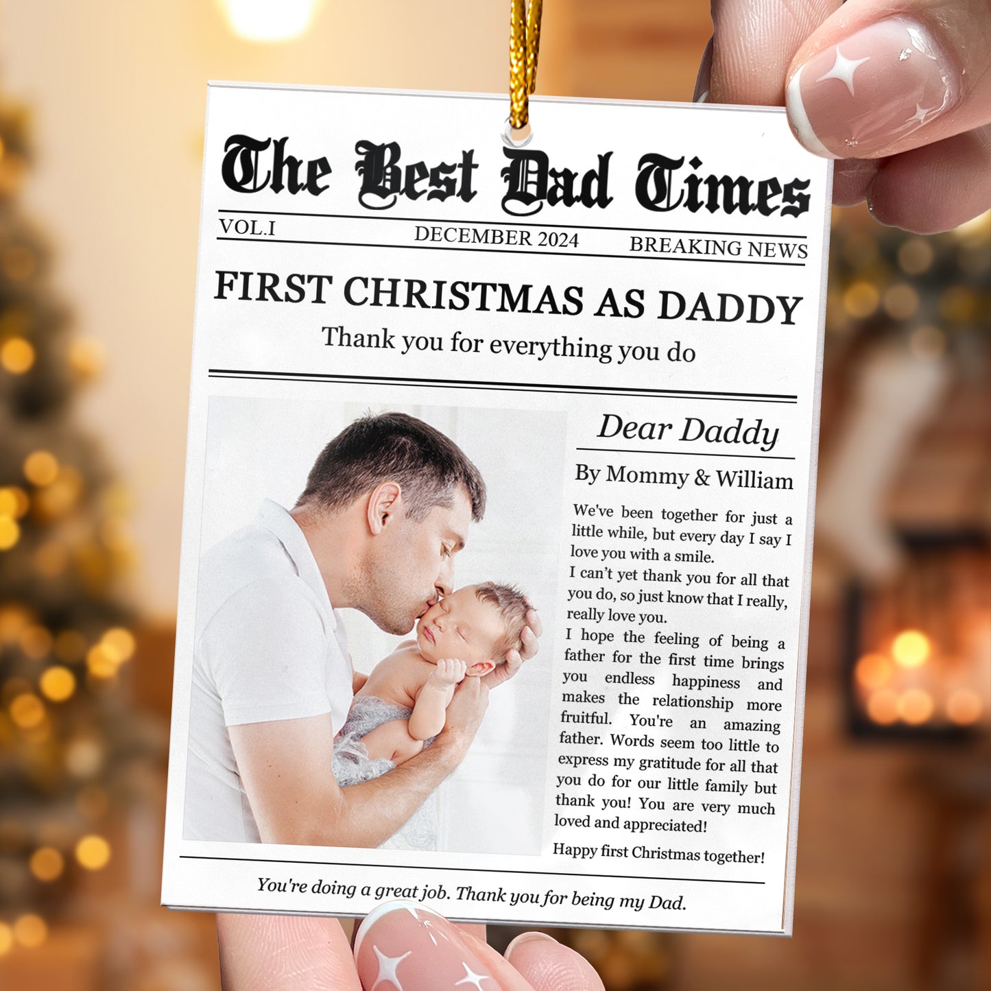 The First Christmas As Daddy Times Newspaper - Personalized Acrylic Photo Ornament