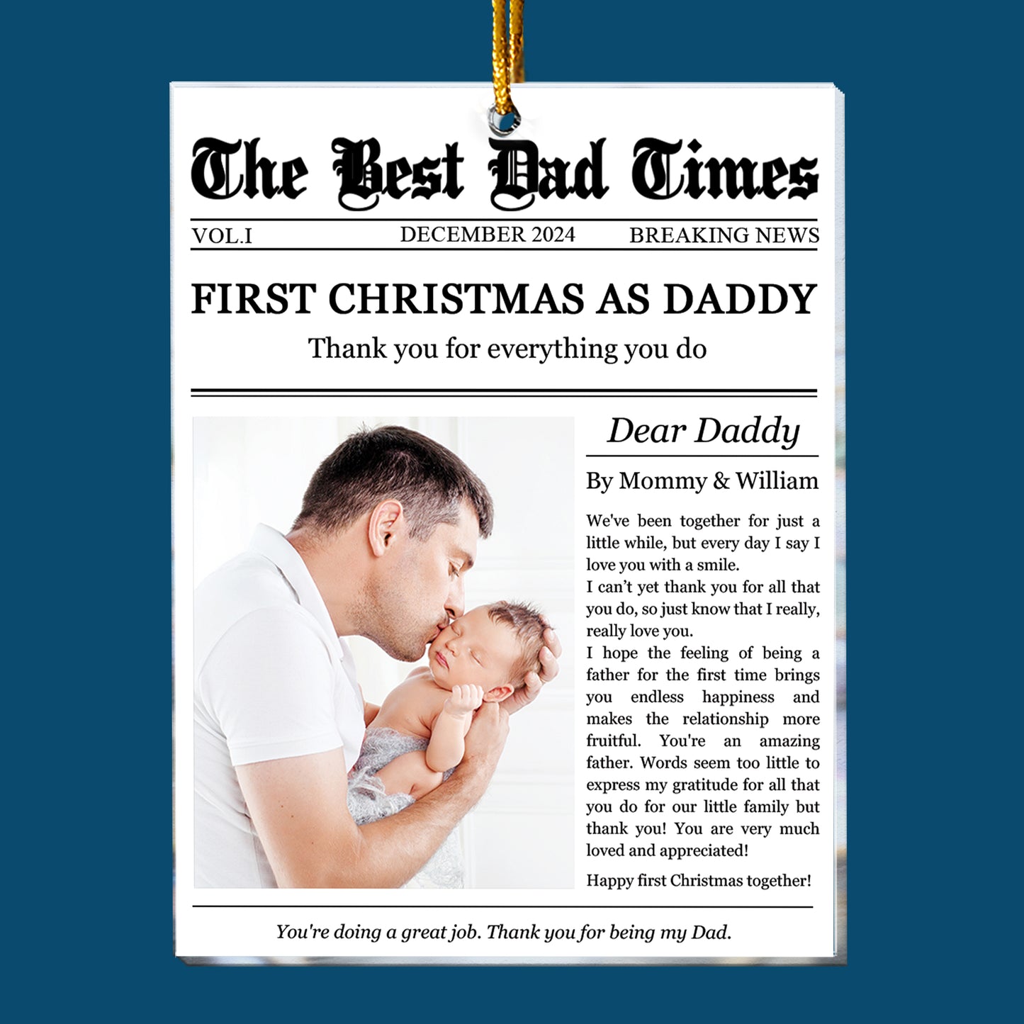 The First Christmas As Daddy Times Newspaper - Personalized Acrylic Photo Ornament