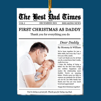 The First Christmas As Daddy Times Newspaper - Personalized Acrylic Photo Ornament