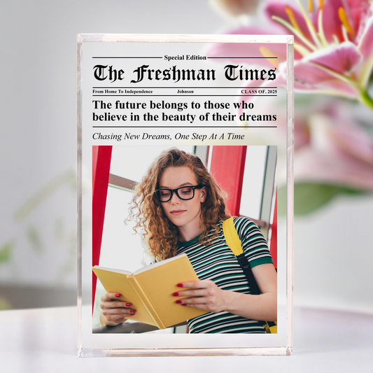 The Freshman Times Dorm Decor Off To College Gift - Personalized Acrylic Photo Plaque