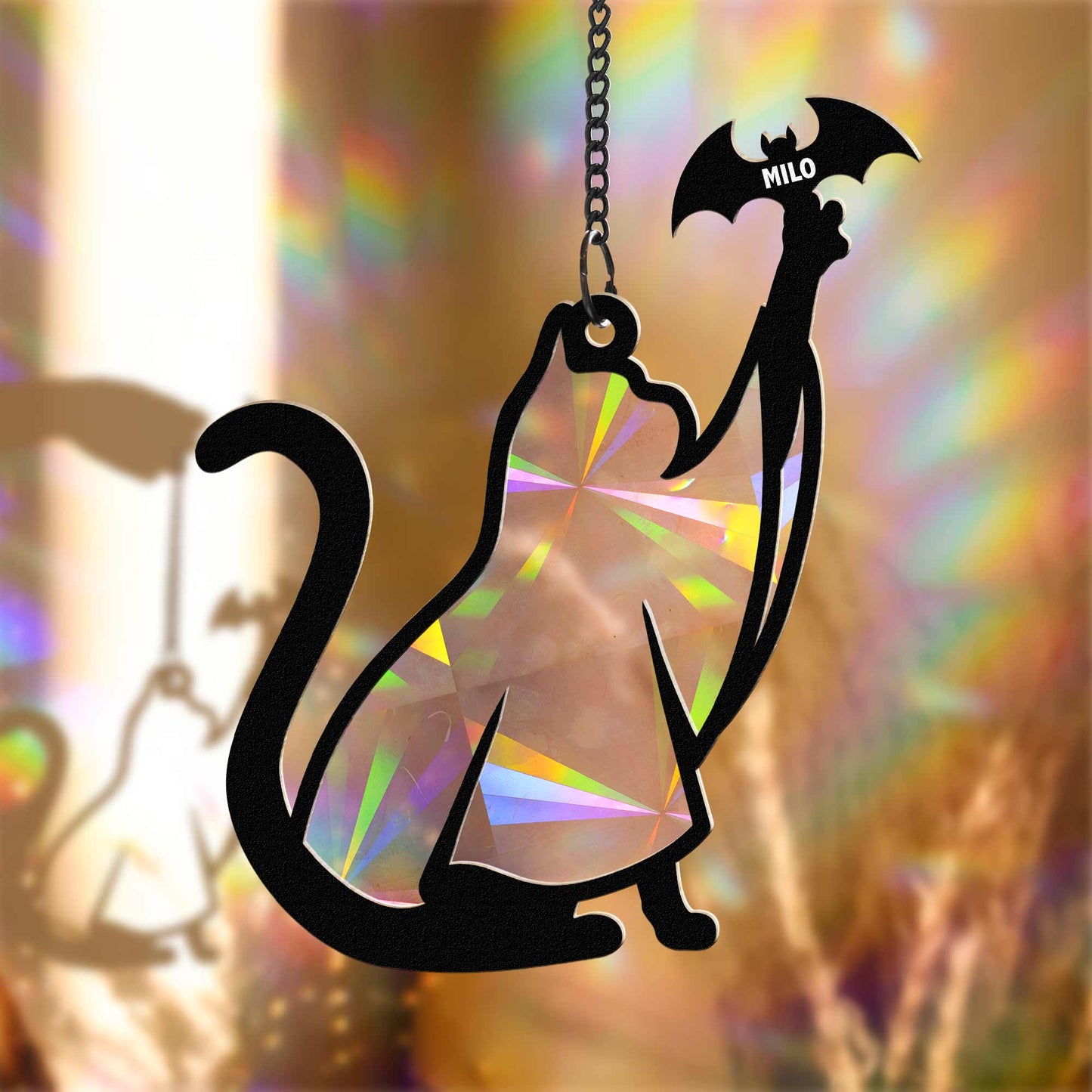 The Ghost Cat Halloween - Personalized Rainbow Suncatcher