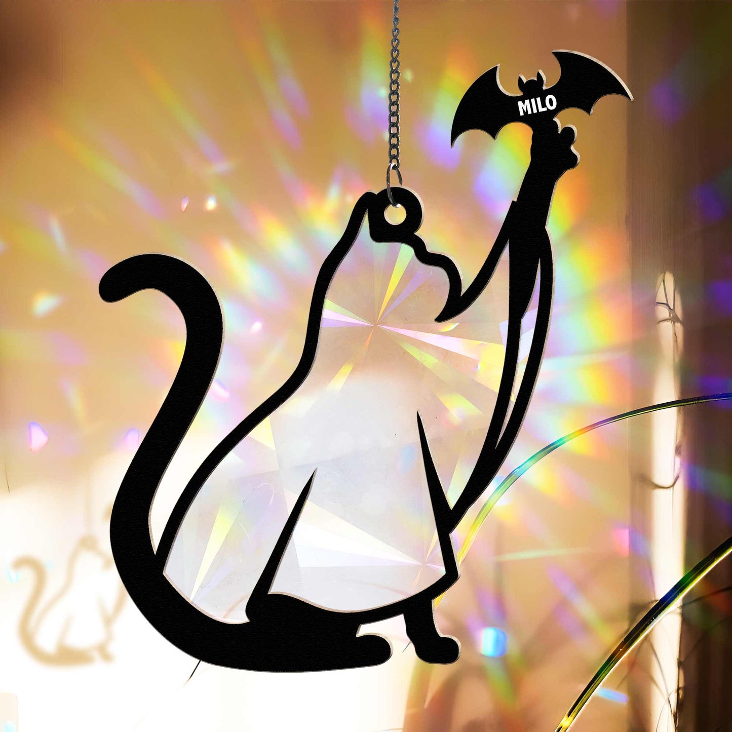 The Ghost Cat Halloween - Personalized Rainbow Suncatcher