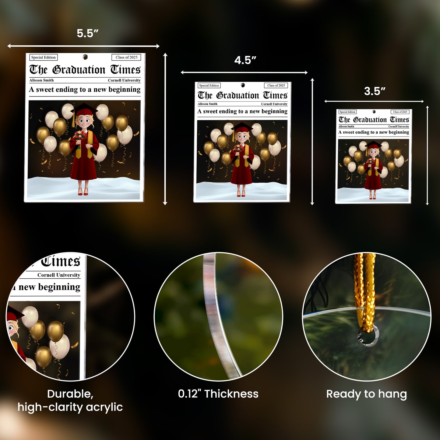 The Graduation Times - Graduate Gift Newspaper Custom - Personalized Acrylic Ornament