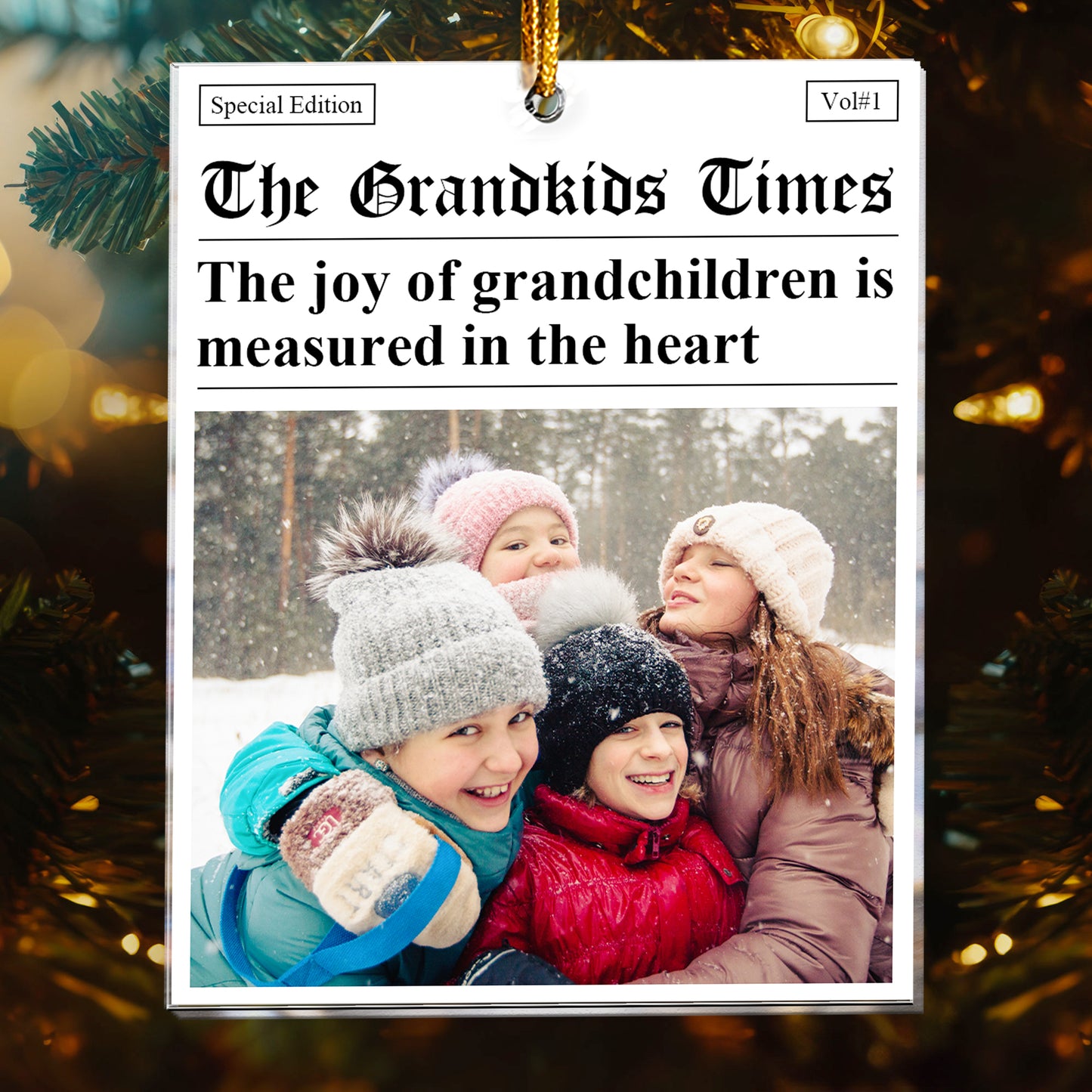 The Grandkids Times - The Joy Of Grandchildren - Upload Photos - Personalized Acrylic Photo Ornament