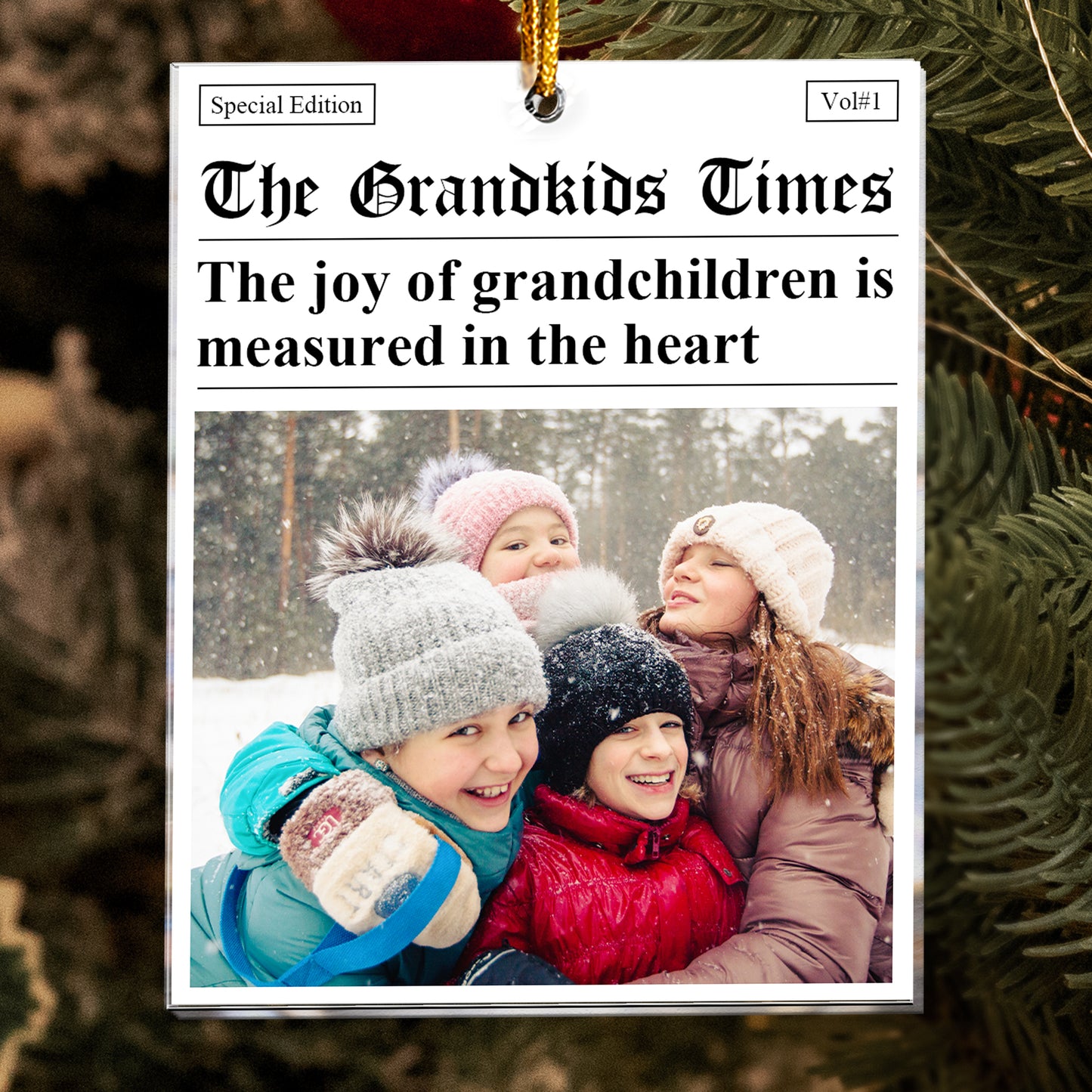 The Grandkids Times - The Joy Of Grandchildren - Upload Photos - Personalized Acrylic Photo Ornament