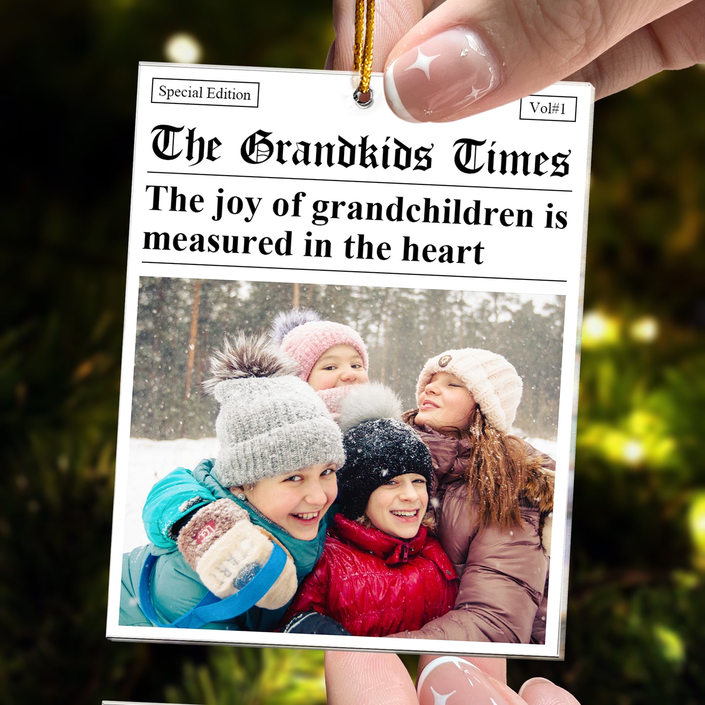 The Grandkids Times - The Joy Of Grandchildren - Upload Photos - Personalized Acrylic Photo Ornament