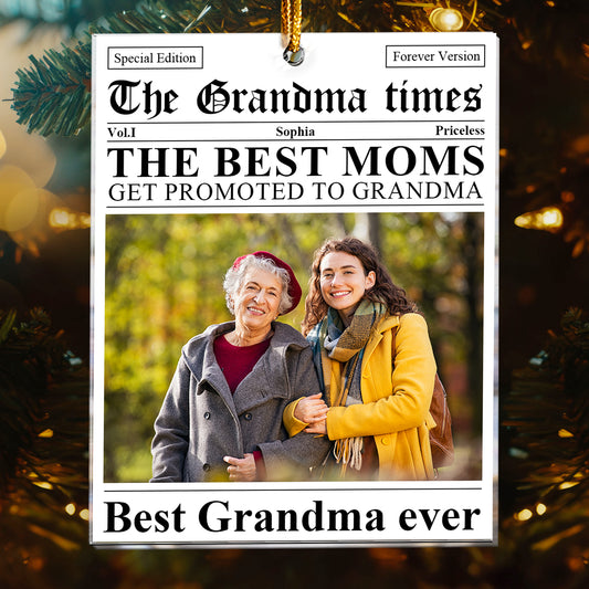 The Grandma Times Grandma Gifts Newspaper - Personalized Acrylic Photo Ornament